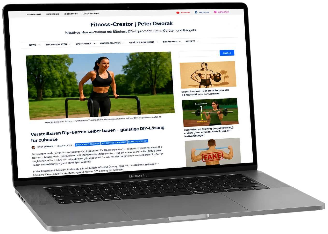 Fitness-Website Fitness-Creator auf einem MacBook